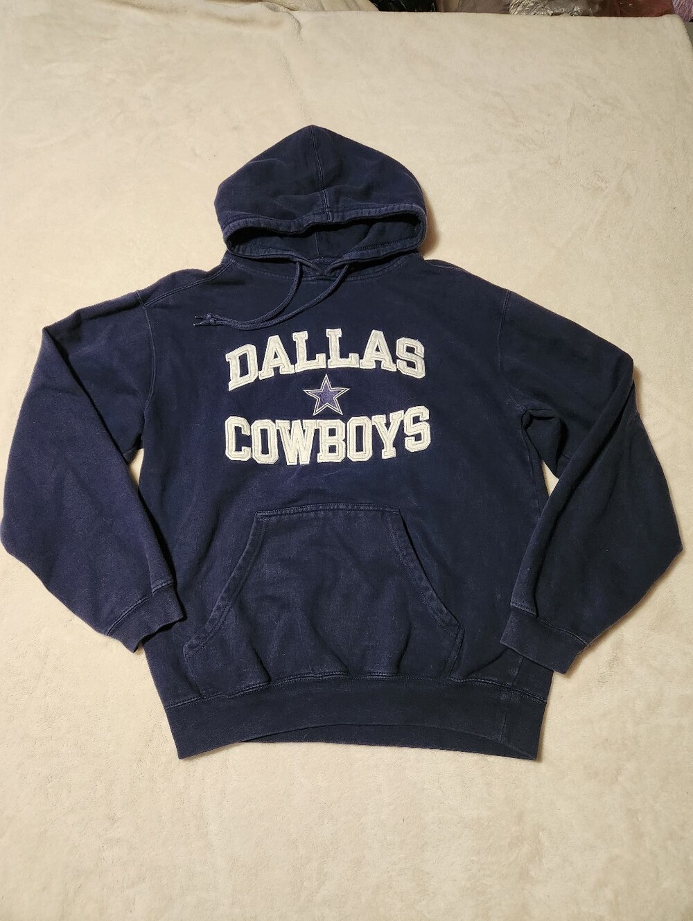 VTG Dallas Cowboys Embroidered Pullover Hoodie Navy Blue Spellout Sweatshirt M